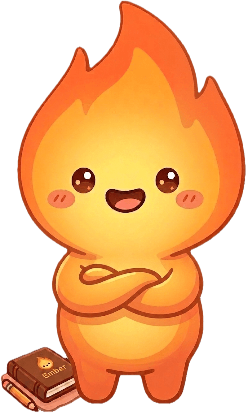 Ember the mascot standing with arms folded
